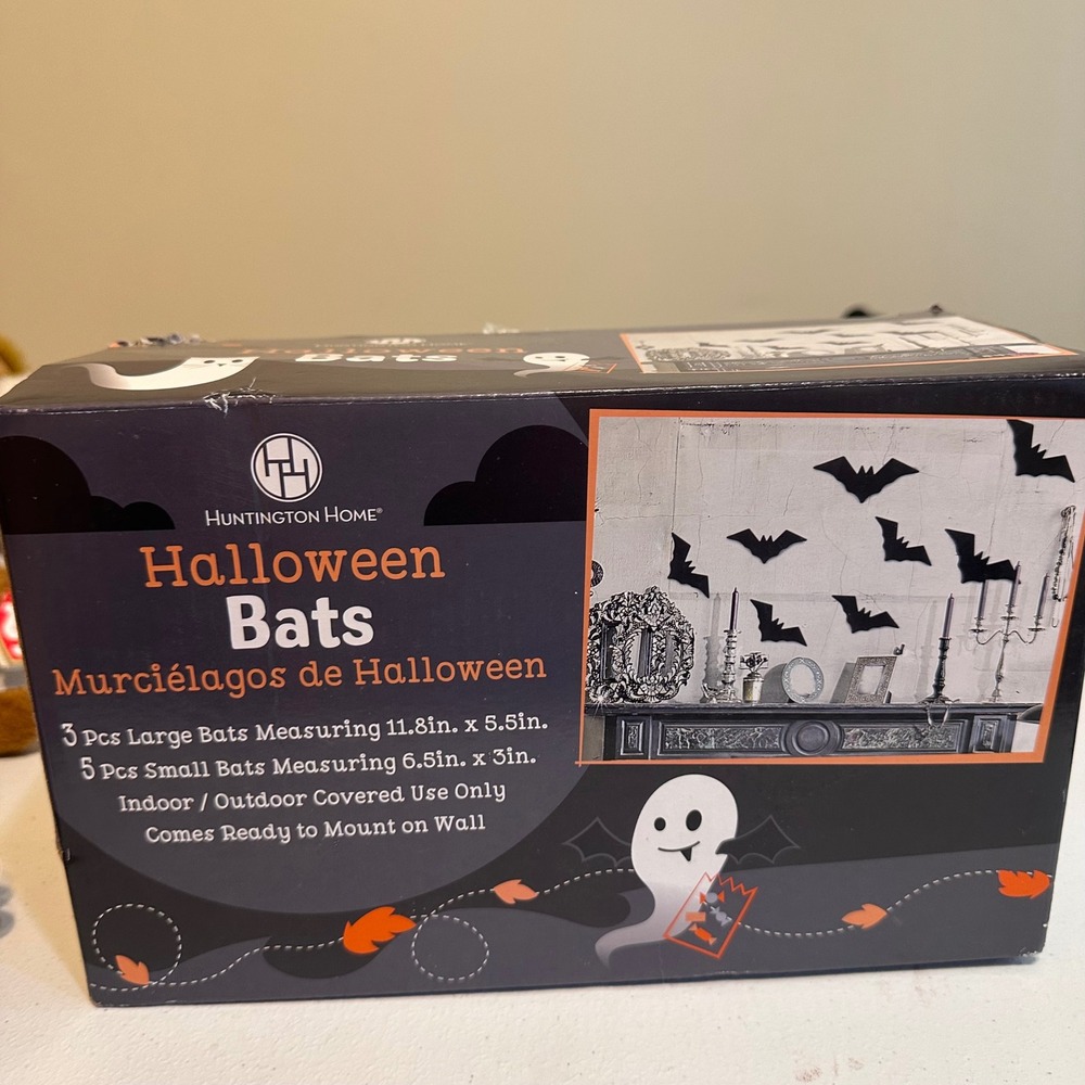 Huntington Home Halloween Bats Unisex OS Black Wall Decor 8pc Set Indoor Outdoor